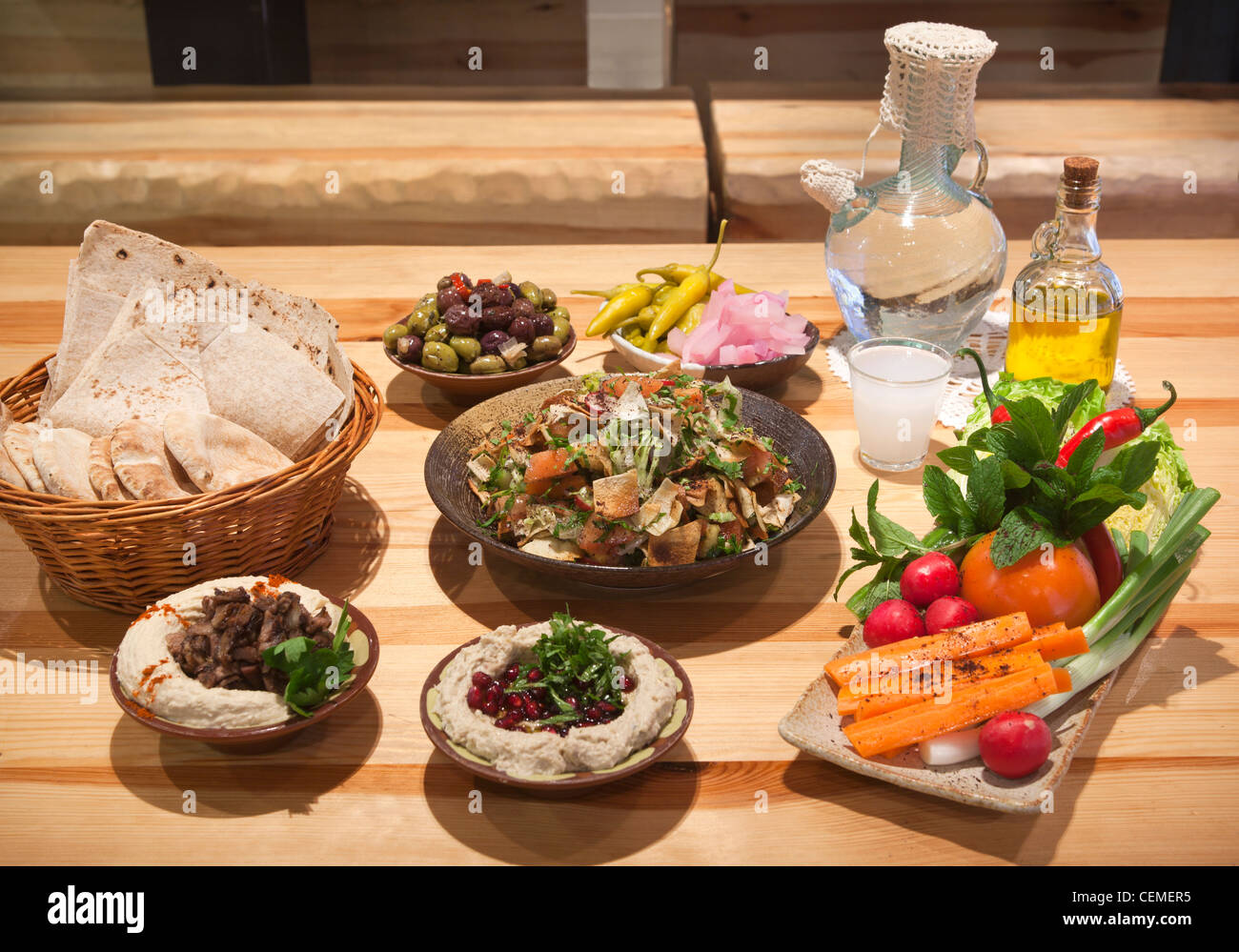 Anzeige der libanesische Gerichte an Yalla Yalla Restaurant London Stockfoto