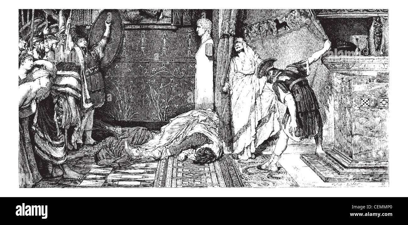 Caligula und Claude, Gemälde von Alma-tadema (siehe p367). - Maßzeichnung j.lavee, Vintage eingravierten Abbildung. magasin Pittoresque 1874 Stockfoto