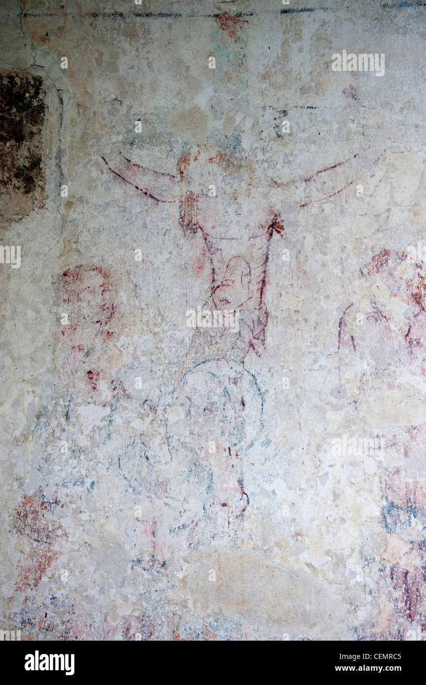 13. und 14. Jahrhundert Wandmalereien in St. Marys Kirche, Tarrant Crawford, Dorset Stockfoto
