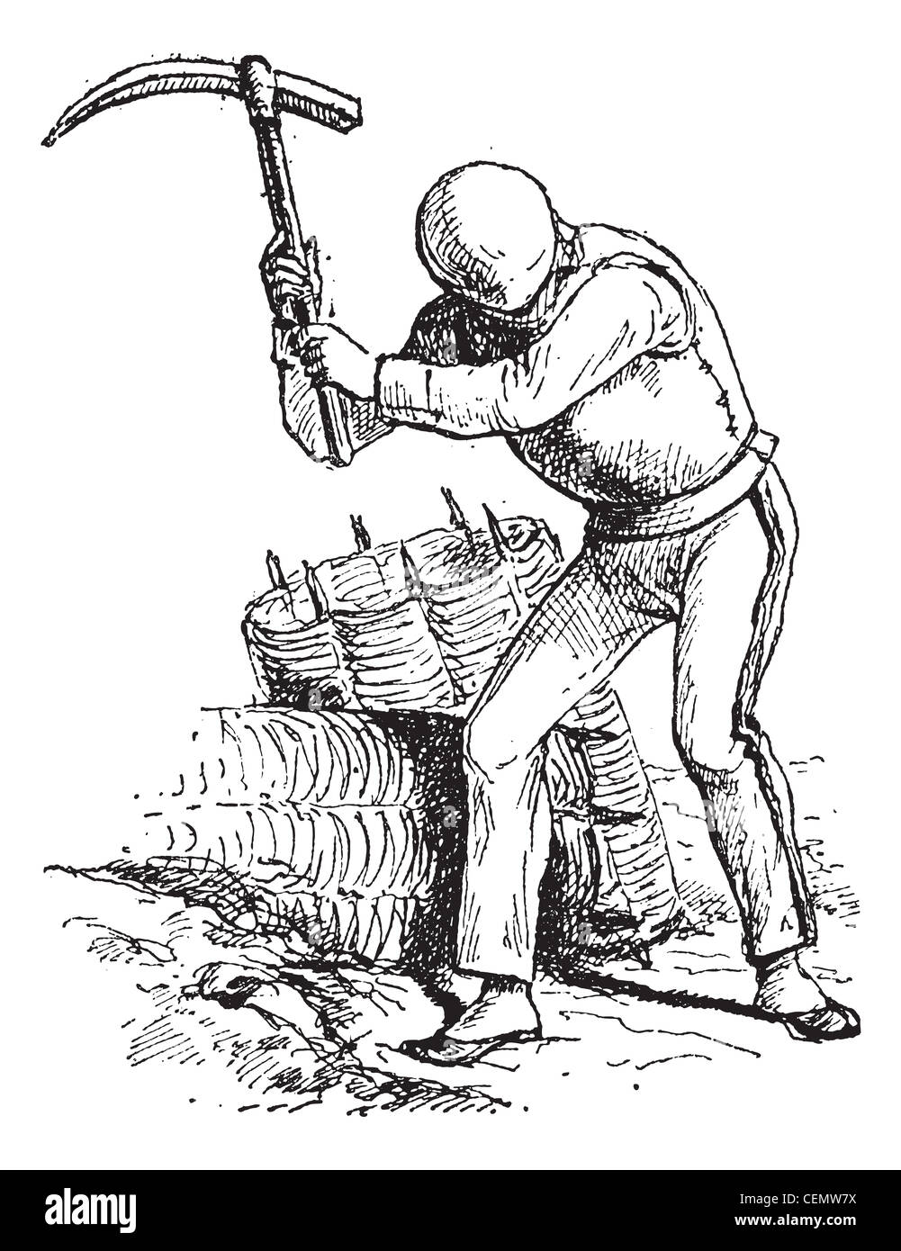 Alte eingravierten Abbildung: Combat engineer oder sapper oder Pioneer, mit Ax. Wörterbuch der Wörter und Dinge - larive und Fleury? 1895 Stockfoto