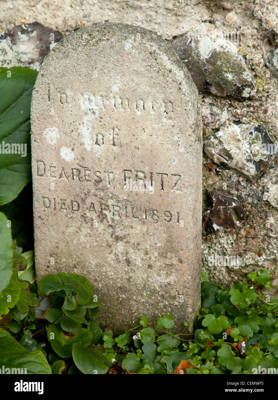 Detailansicht von Fritz Victorian Hund Haustier Grabstein Stockfoto