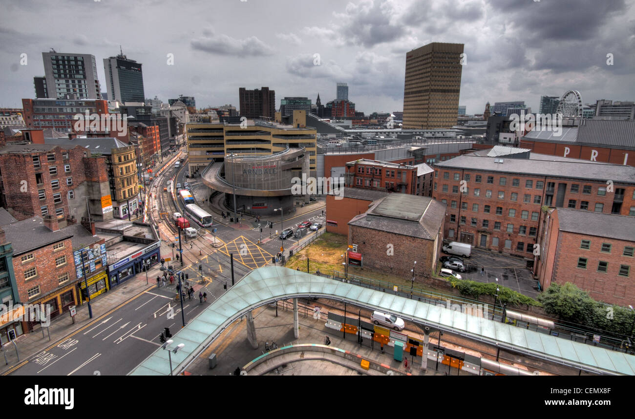 Manchester City Ansicht Panorama in Richtung das Arndale Shopping Centre, Lancashire, England UK Stockfoto