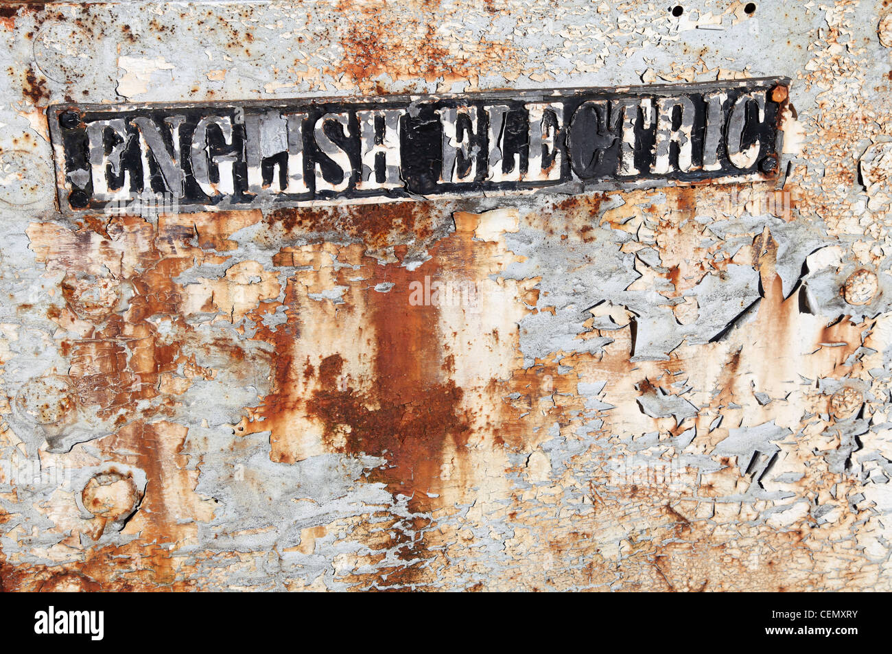 English Electric Typenschild auf der Seite eines Rost meine Lok Stockfoto
