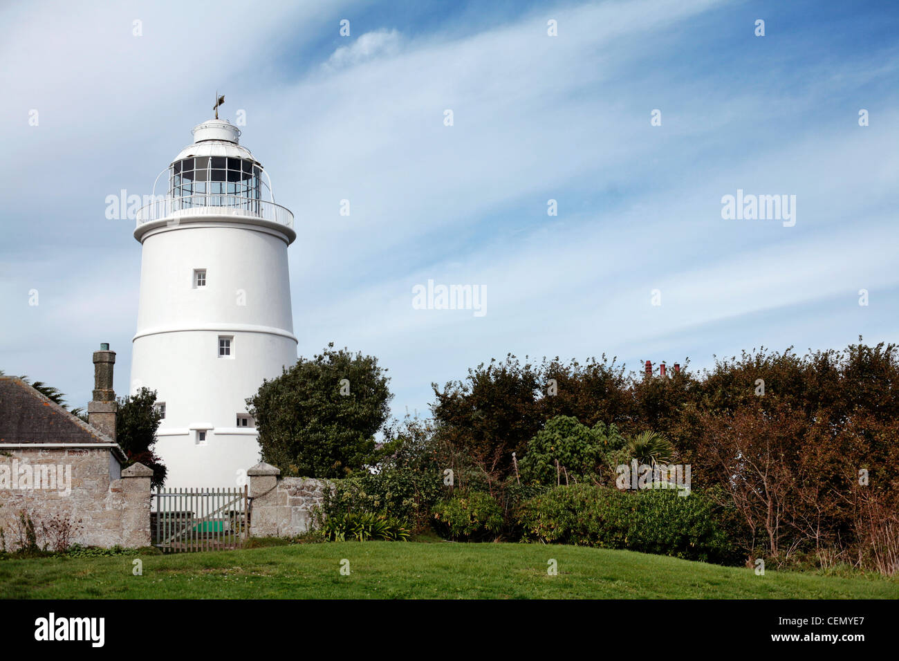 Leuchtturm auf St Agnes, Scilly-Inseln, UK. Stockfoto