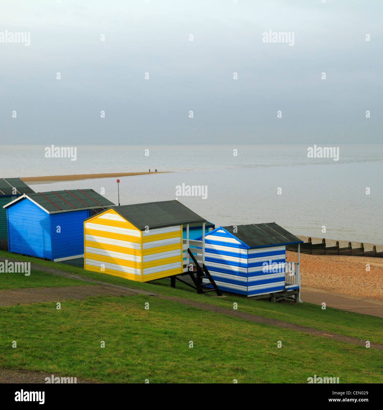 Strandhütten, Tankerton-sur-mer, Whitstable, Kent, UK Stockfoto