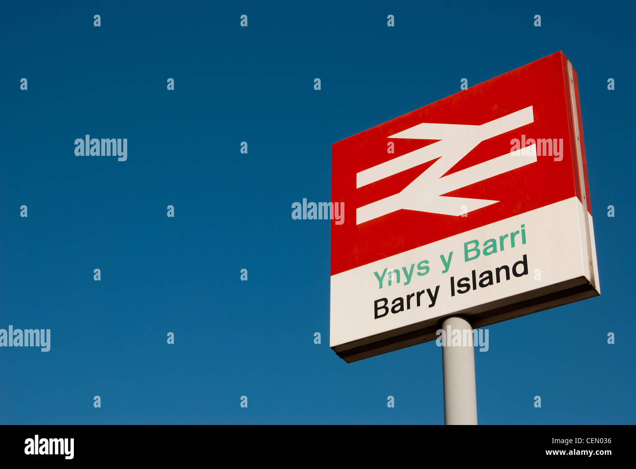 Barry Island Railway Station Zeichen, Barry Island, South Wales, UK Stockfoto
