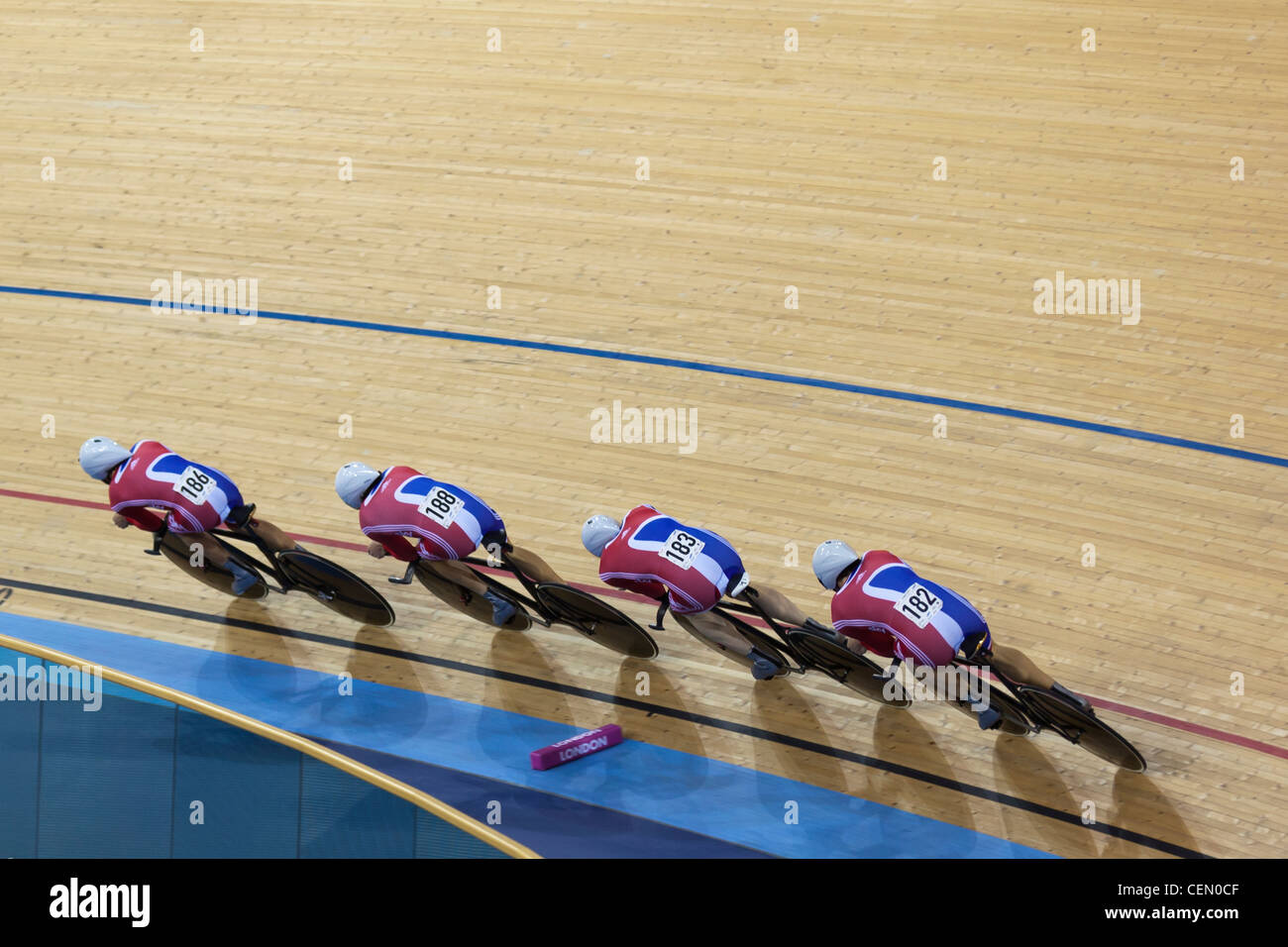 Great Britain Männer Team Pursuit UCI Track Cycling World Cup 2012 Teil der Baureihe London bereitet für die Olympischen Spiele 2012 Stockfoto