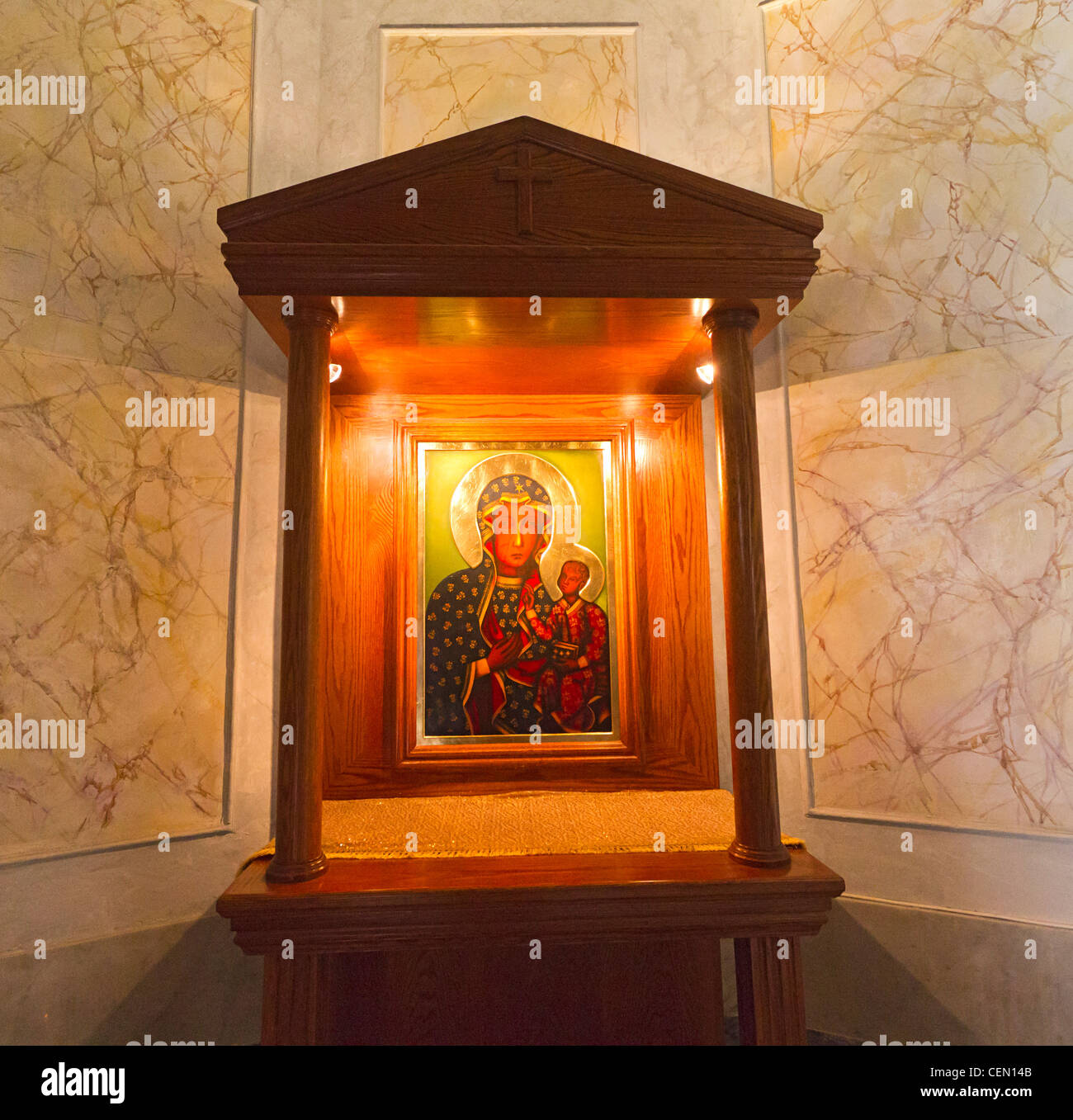 Reliquie angezeigt im St.-Petri Kirche in der Altstadt von Jaffa, Tel Aviv, Israel Stockfoto