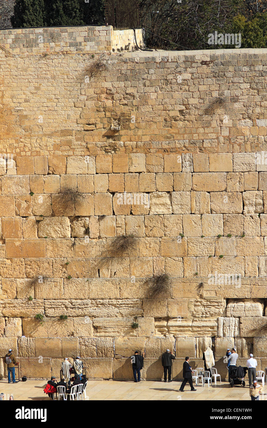 Männer beten an der Westmauer oder Klagemauer, am Fuße der westlichen Seite des Tempelberges. Stockfoto
