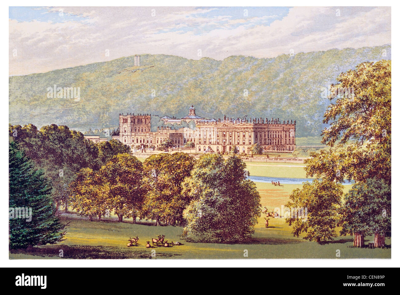 Chatsworth House Herrenhaus North Derbyshire England Duke of Devonshire Cavendish River Derwent Wye Valley Park UK Stockfoto