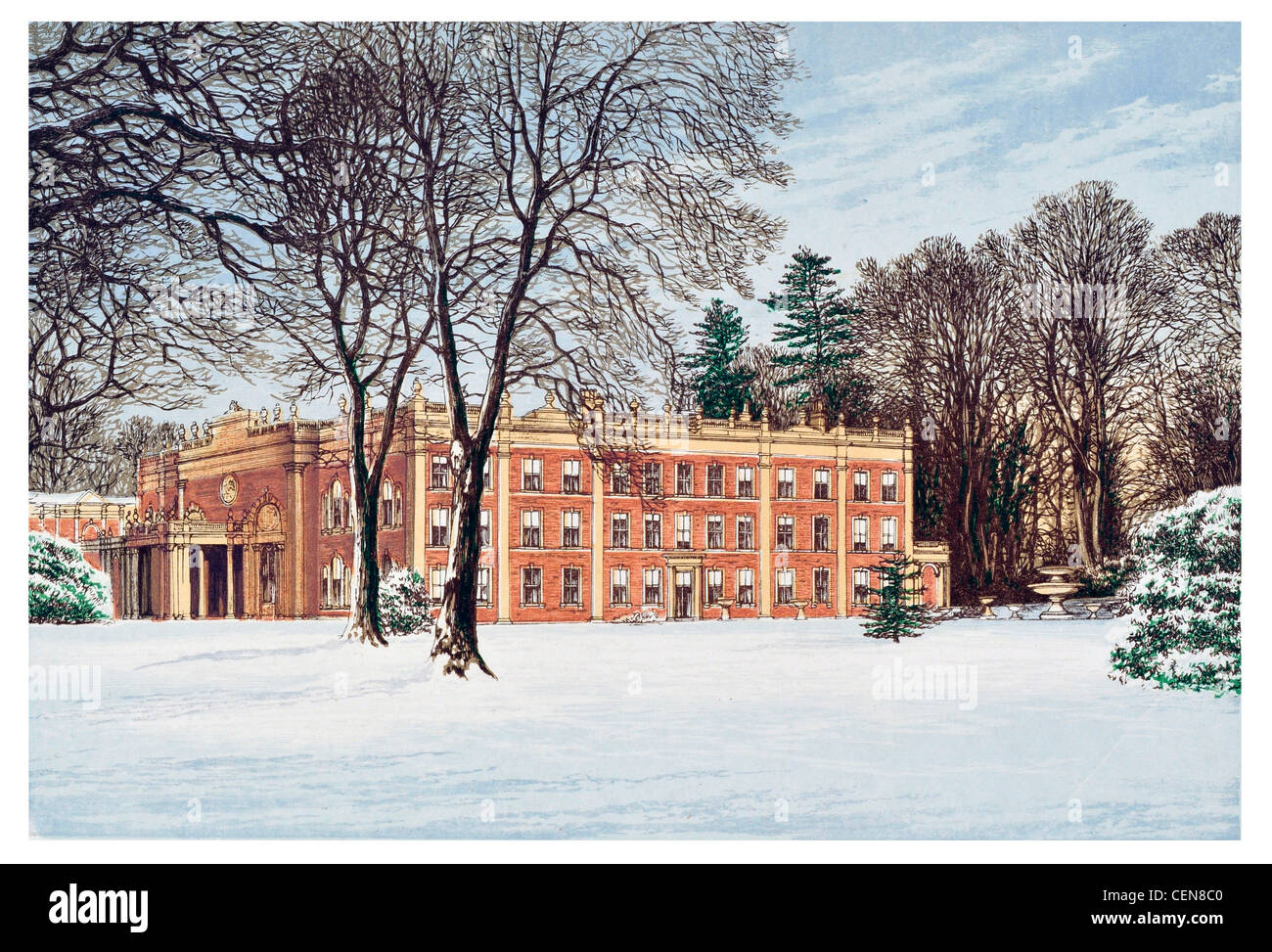Cranbury Park Herrenhaus Land Immobilien Hursley England Sir Isaac Newton Chamberlayne Familienpark Winter Schnee schneit Stockfoto
