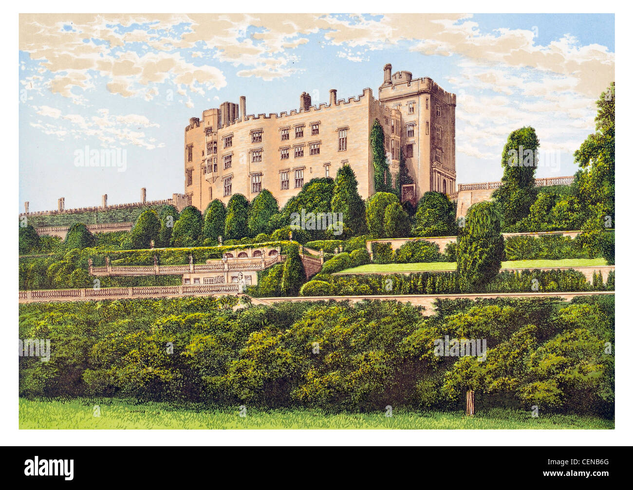 Powis Castle mittelalterliche Festung großen Landsitz Powys Wales UK formale Gartenterrasse Parkland Hirsch landschaftlich Parkgrundstück Stockfoto