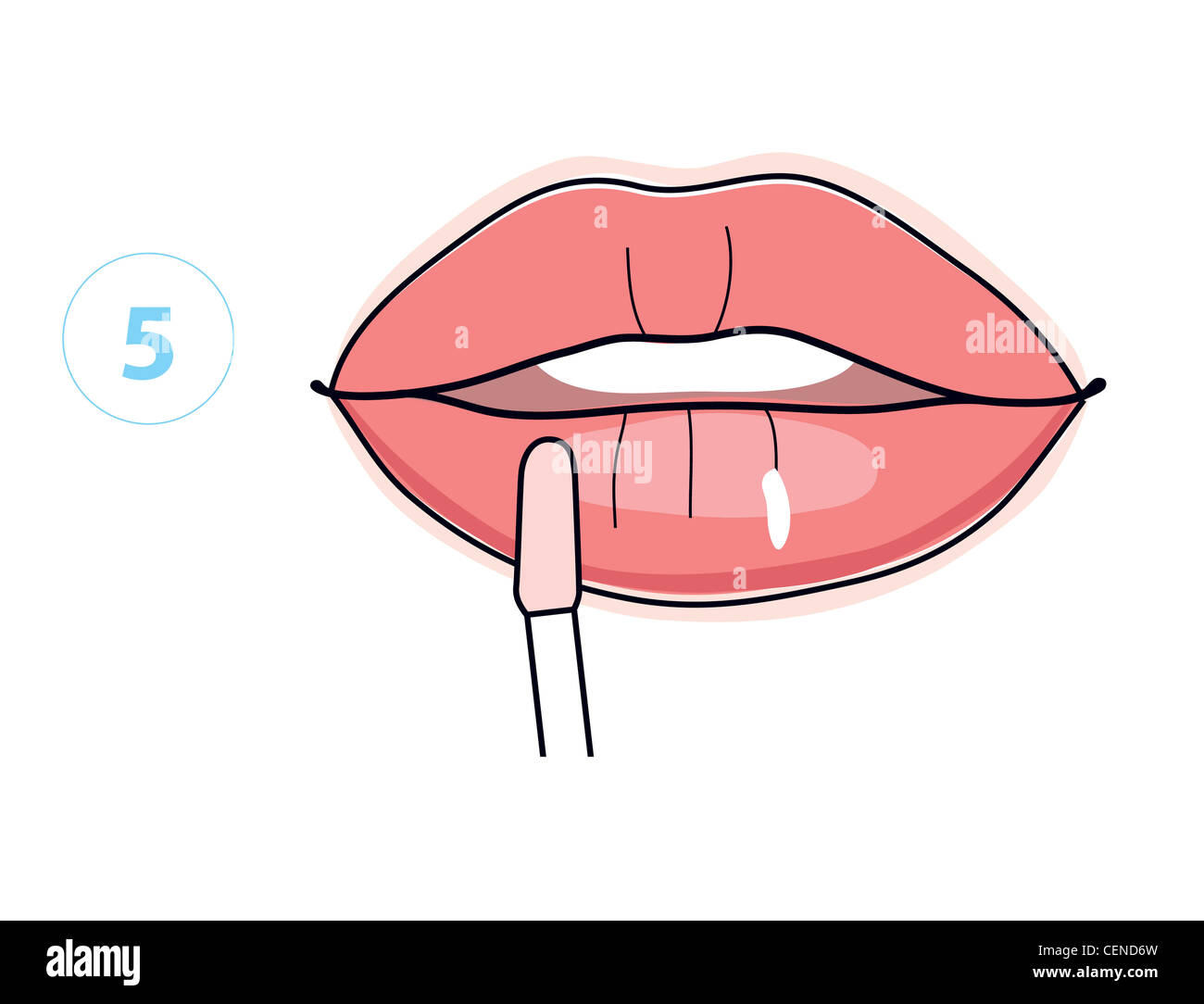Schritt für Schritt Make Up Illustrationen zeigen, wie man Lippen vollere Schritt Anwendung rosa Lipgloss suchen Stockfoto