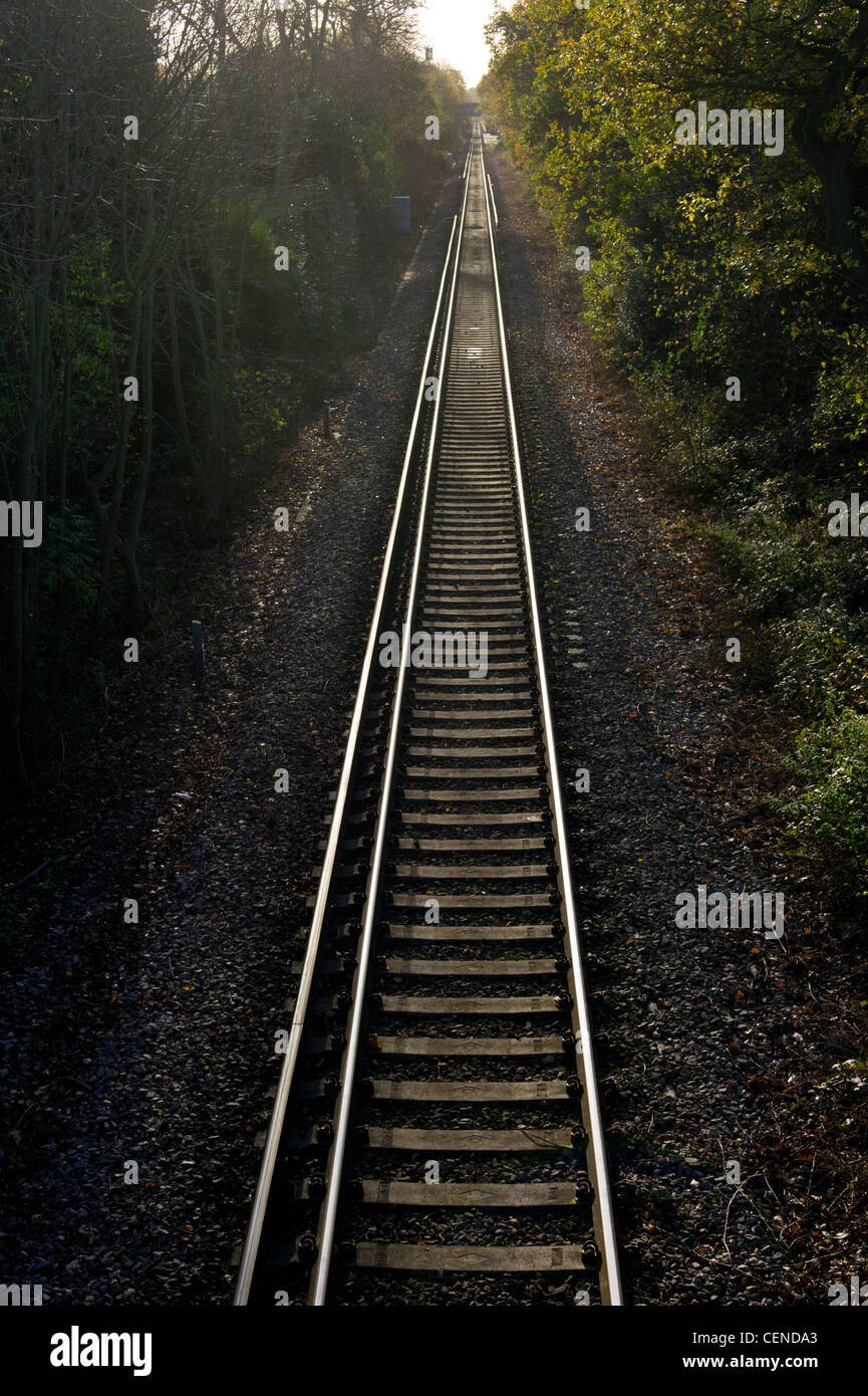 Bahnstrecke tritt in Entfernung Stockfoto