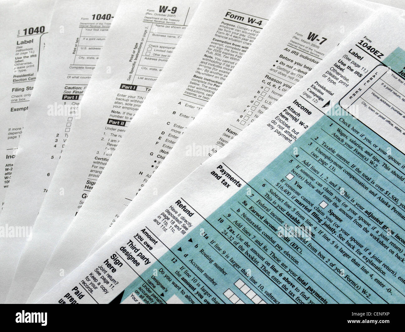 Auswahl an verschiedenen leere USA Steuerformulare Stockfoto
