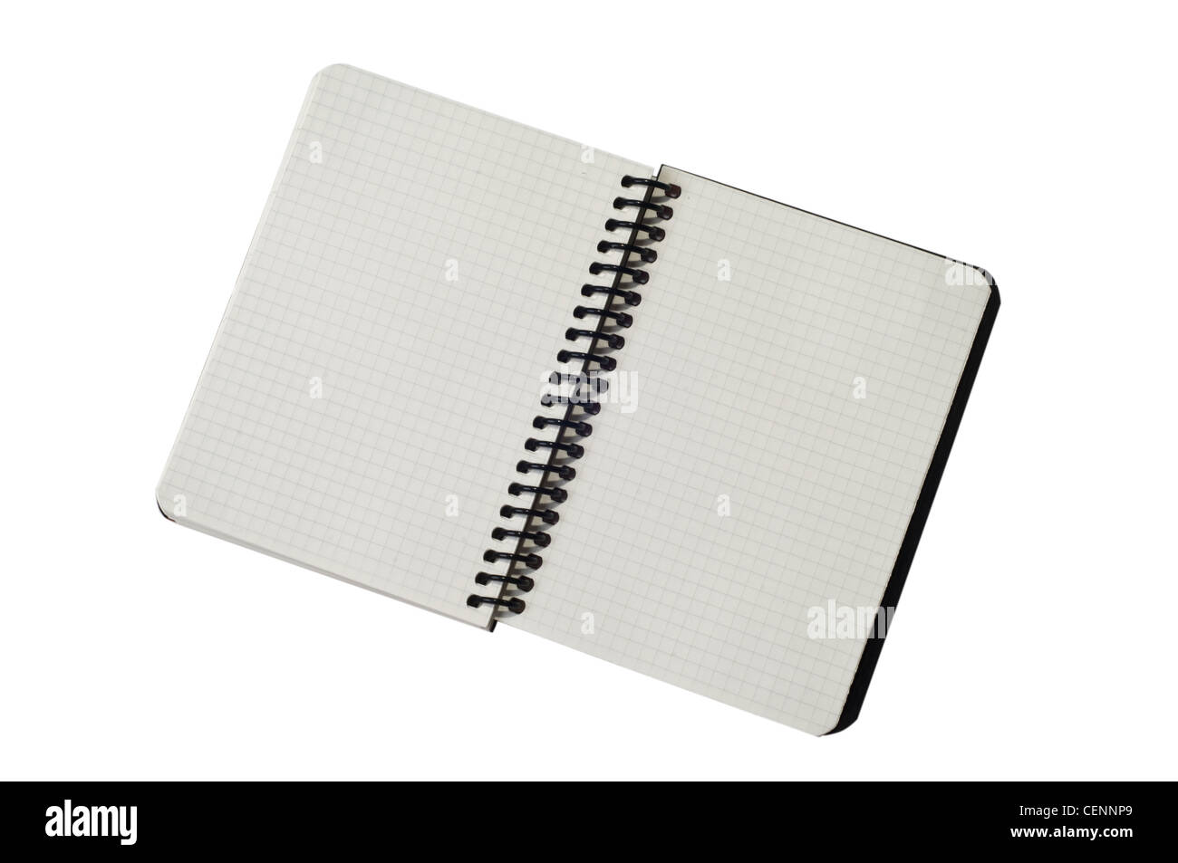 Leeres Spiralnotizbuch mit Rasterseiten – Vorlage für Bezugshinweise und Skizzen bereinigen Stockfoto