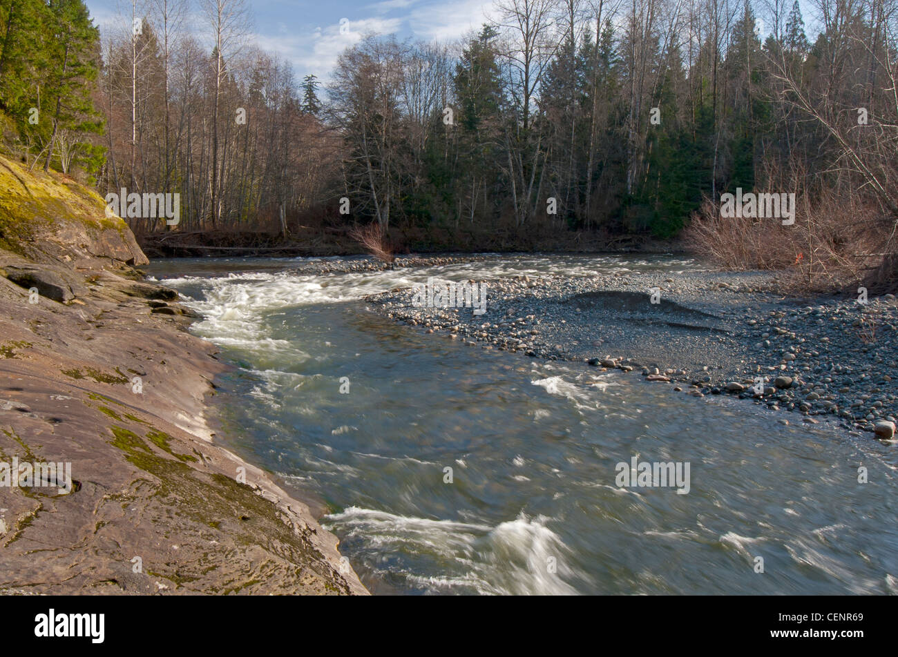 Schnell fließenden Gewässern der Englishman River Parksville Vancouver Island British Columbia Kanada Nordamerika.  SCO 8023 Stockfoto