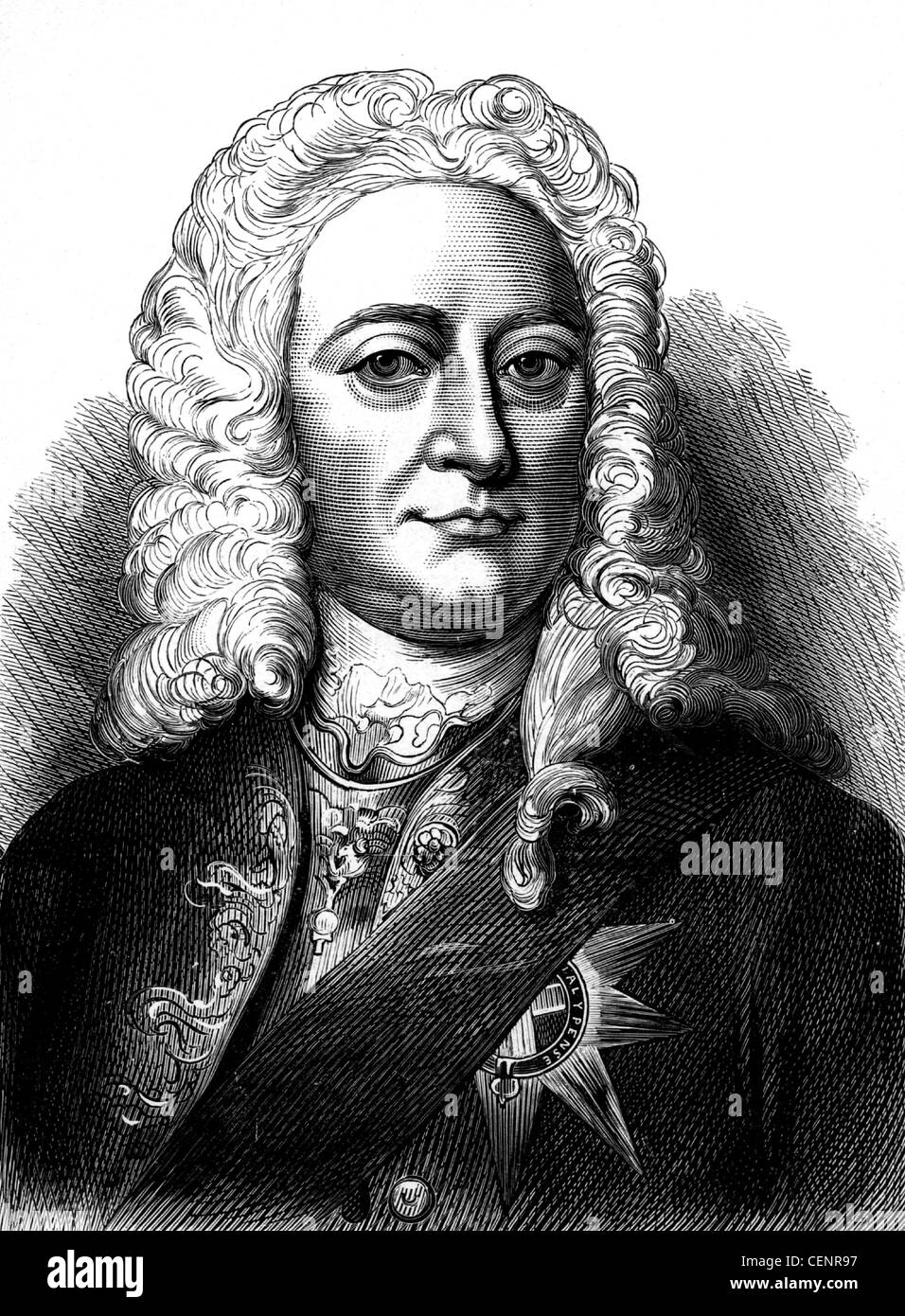 George II (1683-1760) König von Großbritannien und Irland von 1727. . Holzstich-Ende des XIX. Jahrhunderts - London Stockfoto