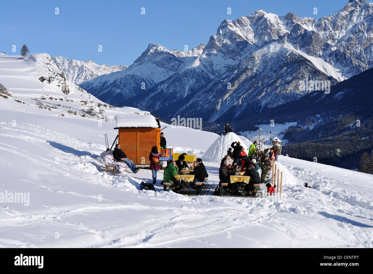Schneebar, Ardez, Unterengadin, Engadin, Graubünden, Schweiz Stockfoto