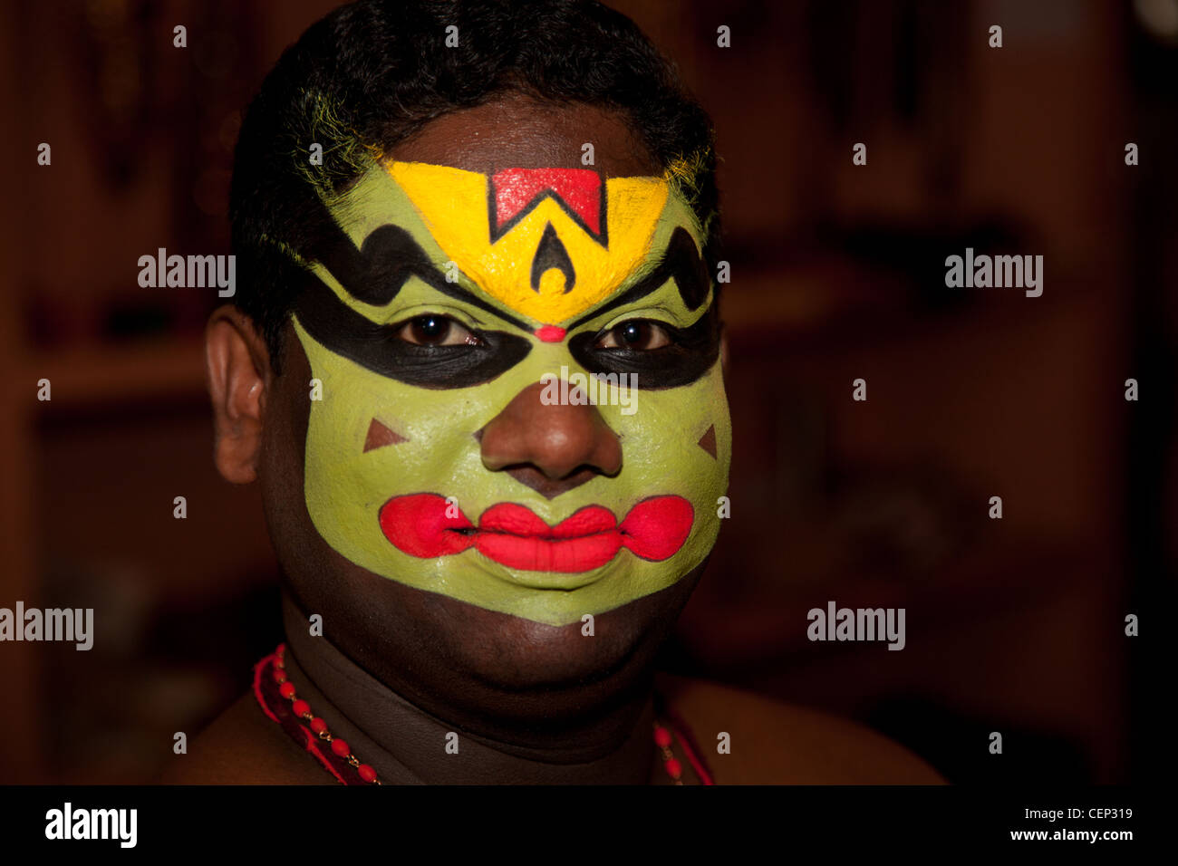 Kathakali-Darsteller in Kerala, Indien Stockfoto
