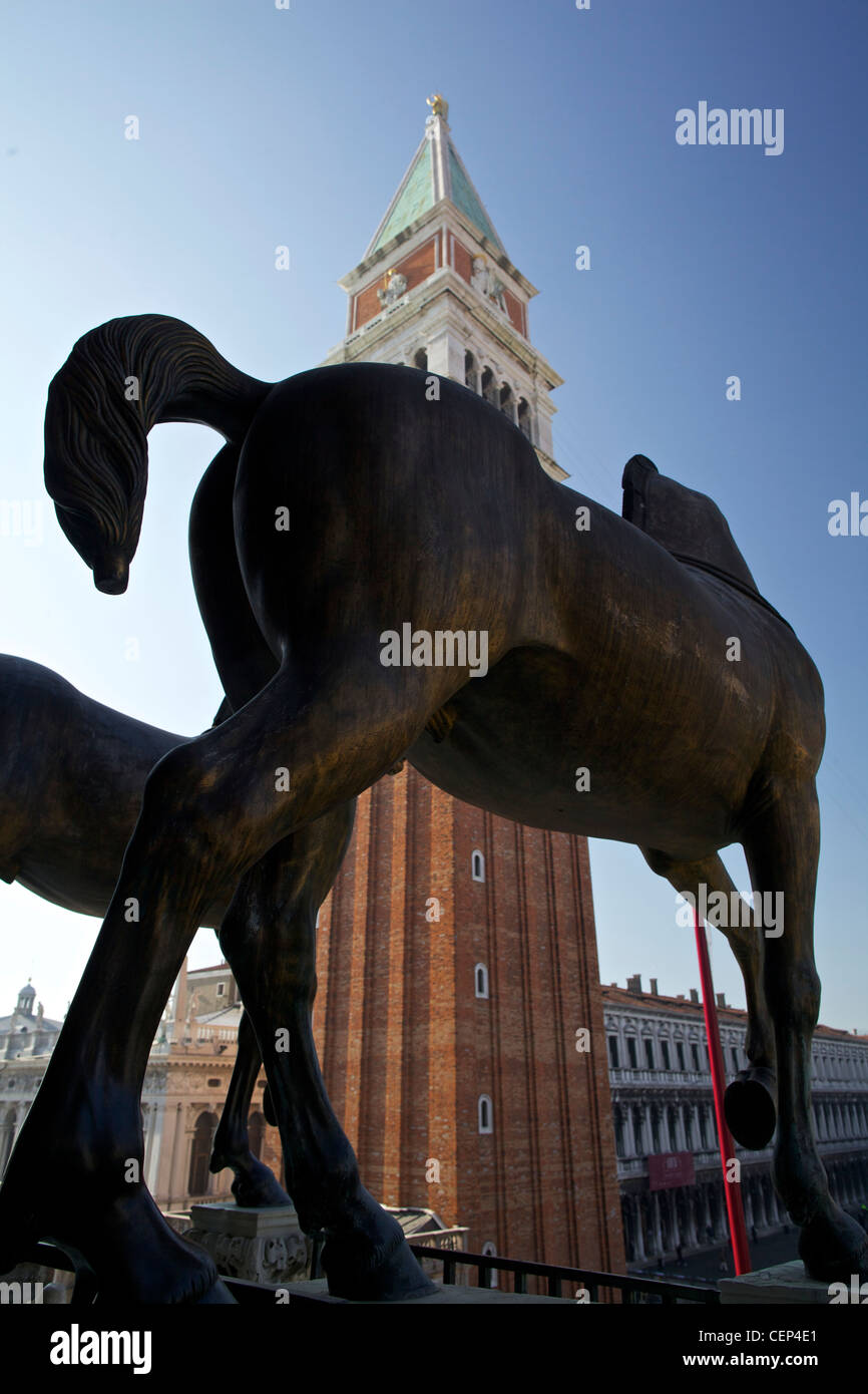 Die griechischen Pferde von San Marco am Markusdom in Venedig, Italien Stockfoto