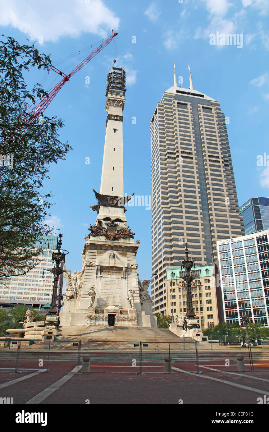 Die Indiana Soldiers and Sailors' Monument im Zentrum der Innenstadt von Indianapolis Stockfoto