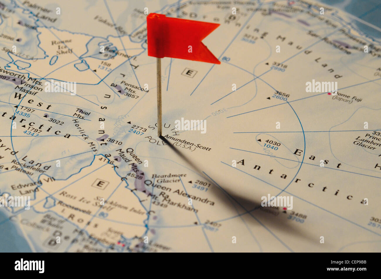 Karte Pin Flagge in der Südpol Antarktis Stockfoto