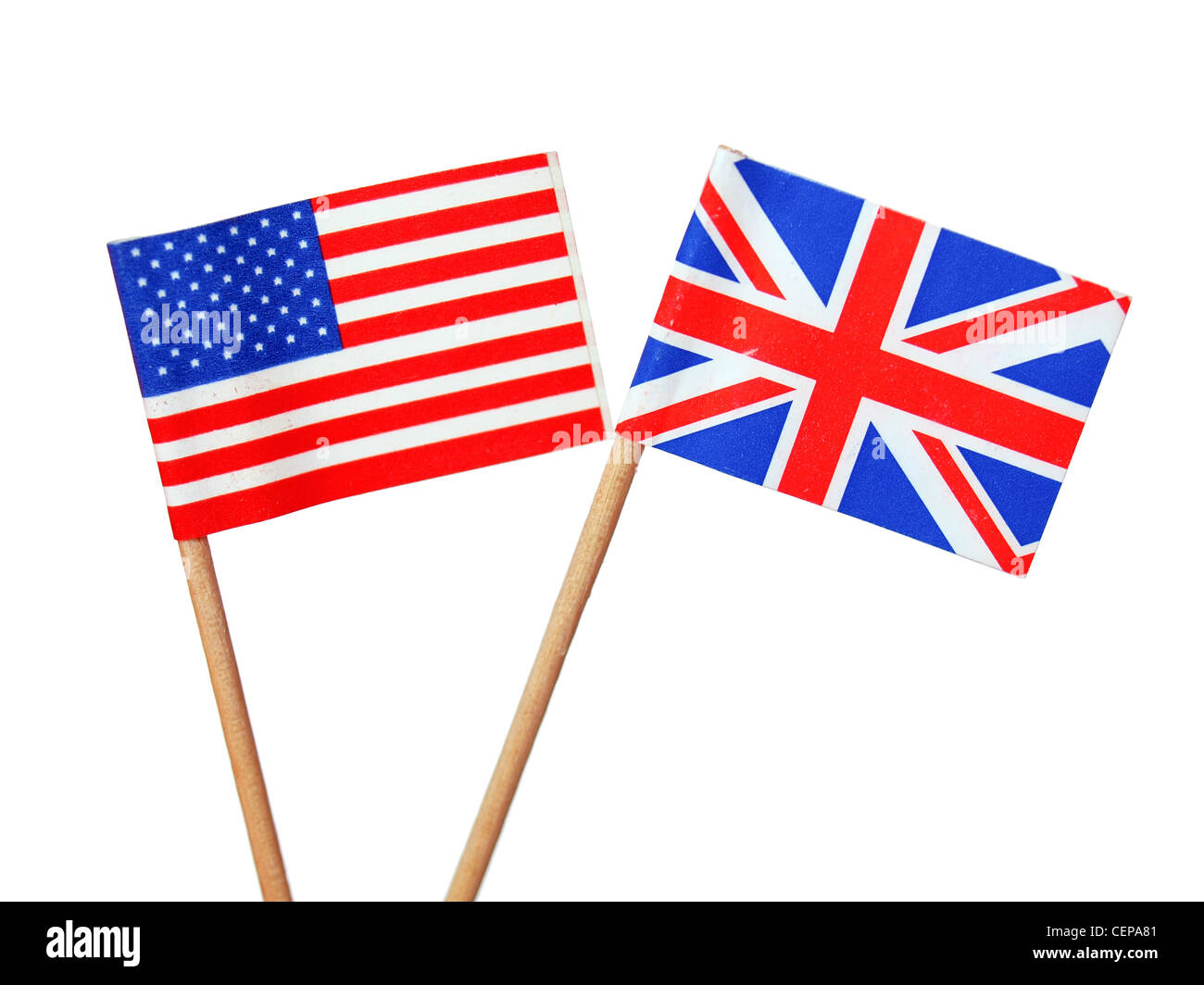 USA-Flagge und UK Union Jack isoliert Stockfoto