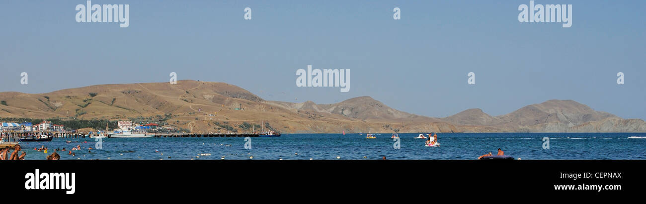 Ukraine. Die autonome Republik Krim. Koktebel. Panorama der Küste. Stockfoto