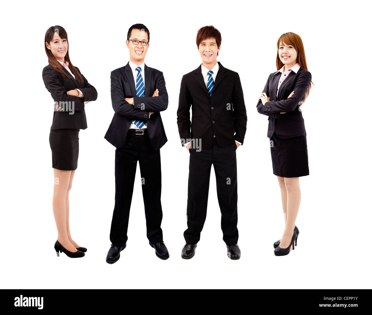 junge asiatische Business-Team isoliert auf weißem Hintergrund Stockfoto