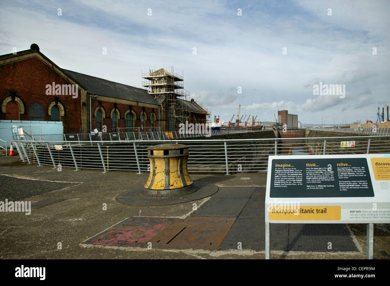 Die Thompson Graving Dock-Plakat in der Titanic Viertel von Belfast Docks. Stockfoto