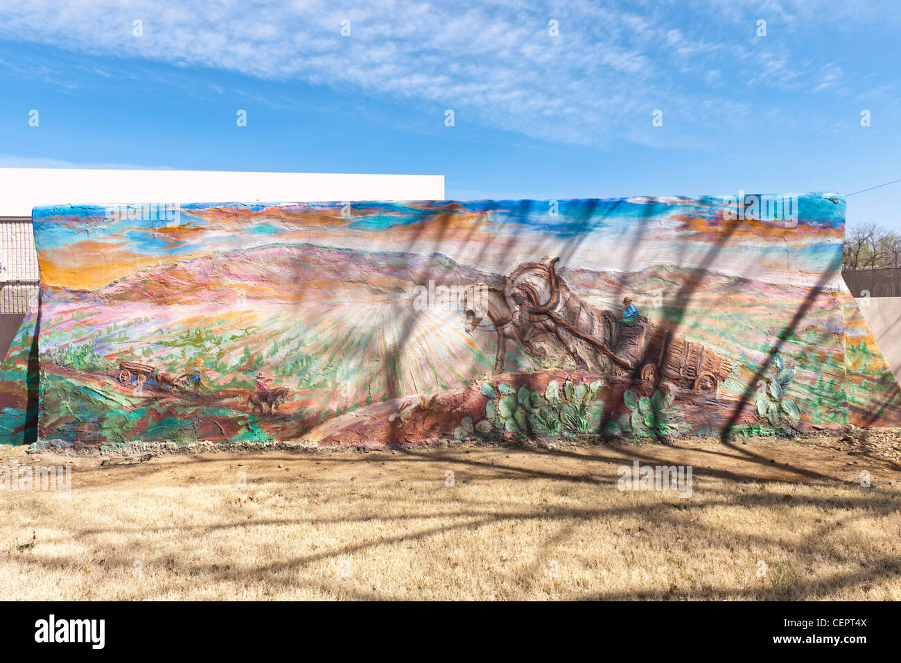 La Entrada Al Futuro, Bas Relief Wandbild, Albuquerque Stockfoto
