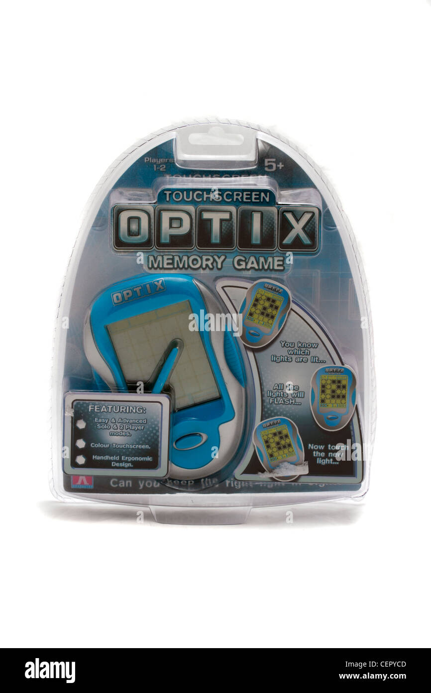 OPTIX Touchscreen-Gedächtnisspiel. Einfache und erweiterte Einstellungen für Solo- und zwei-Spieler-Modus hat. Hand-held Touchscreen plus 5 Jahre Stockfoto