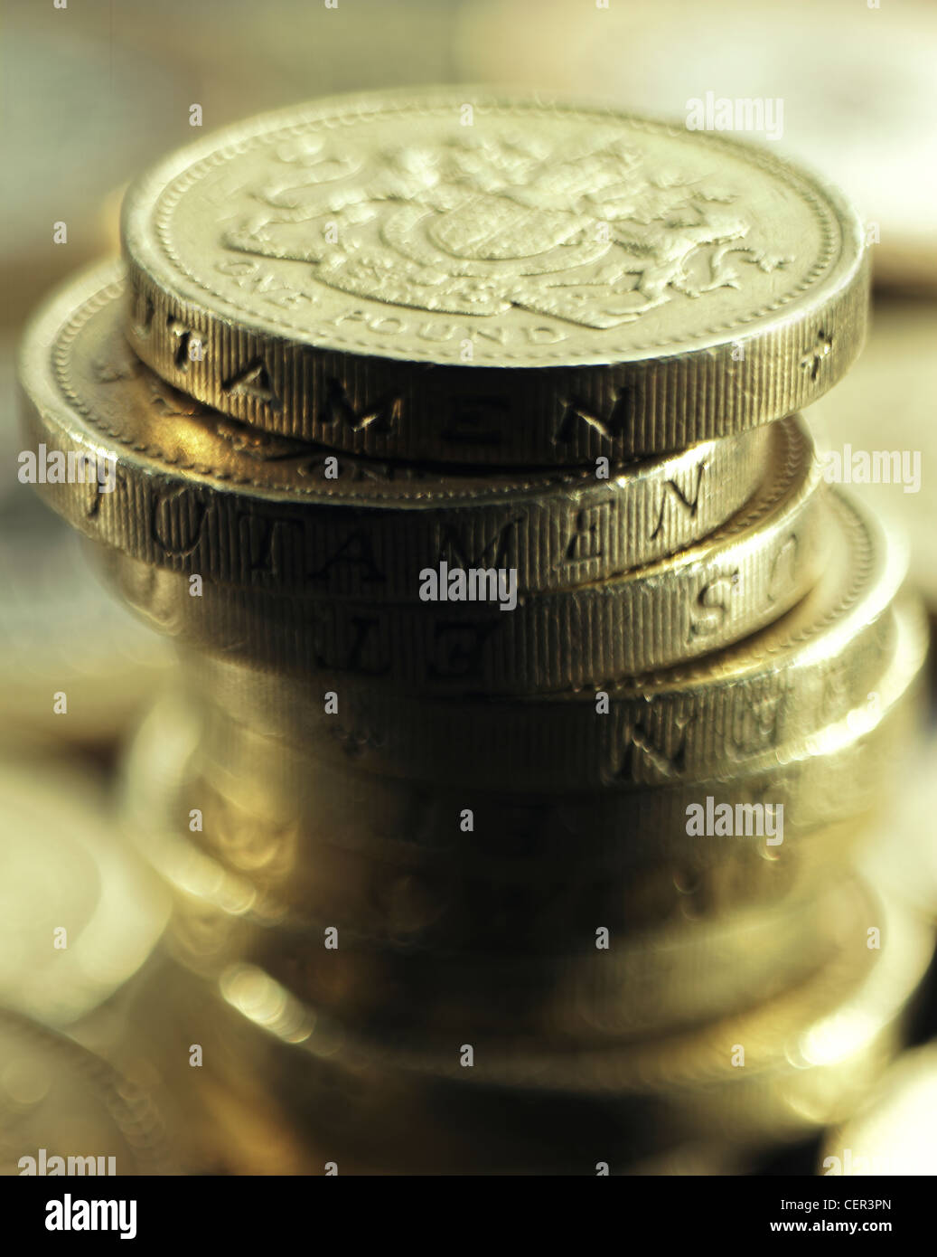 Detail von einem Pfund-Münzen gestapelt. Stockfoto