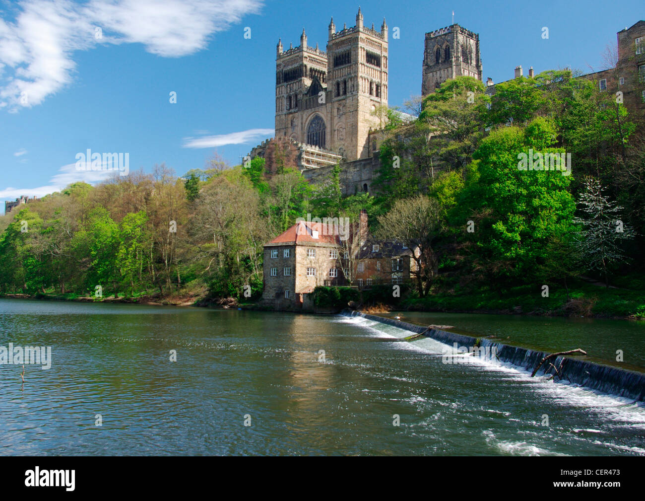 Blick auf Durham Kathedrale über dem Fluss tragen. Stockfoto