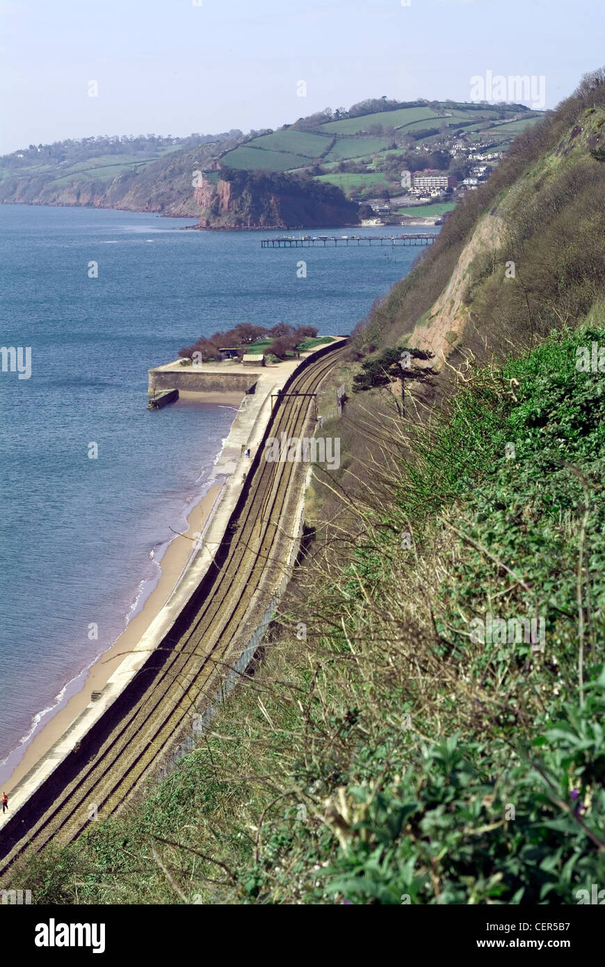 Zugfahrten Sie auf der South Devon Railway. Die Strecke wurde im Jahre 1846 von Isambard Kingdom Brunel gebaut. Stockfoto