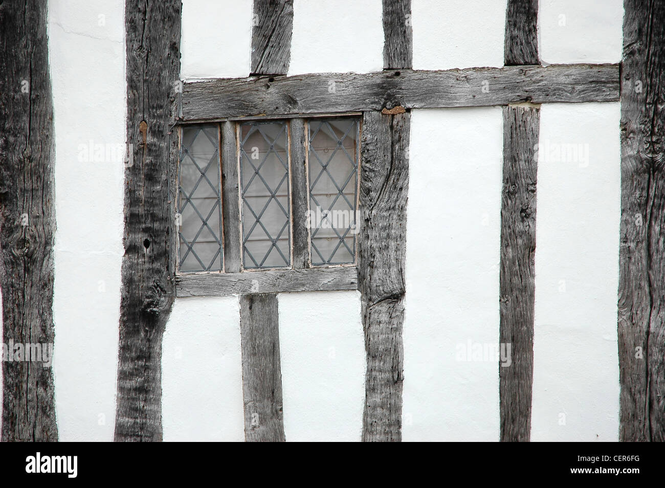 Die Tudor strahlte Armaturenbrett eines Hauses in der Suffolk Dorf Lavenham. Stockfoto