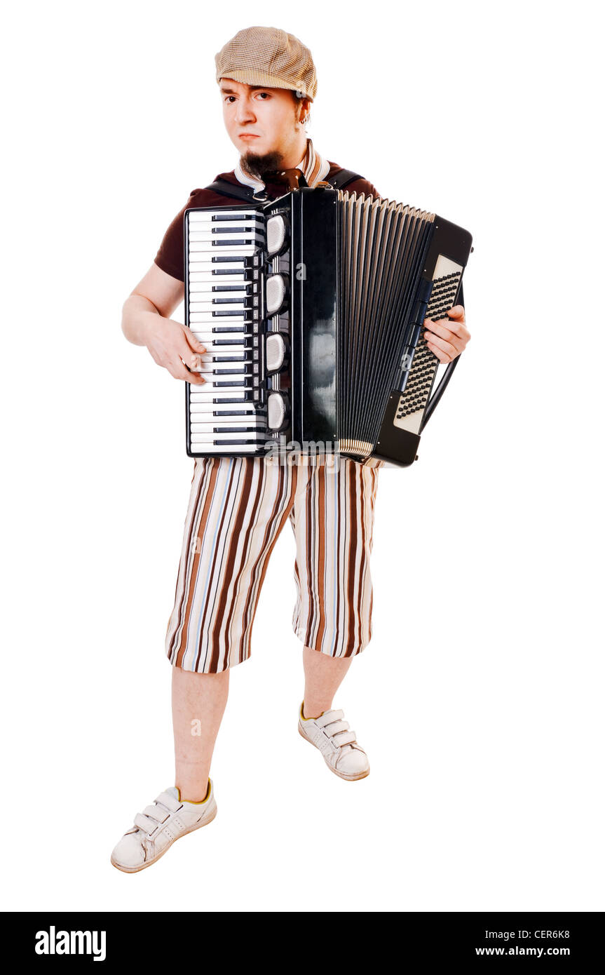 Musiker, die isoliert auf weiss Stockfoto