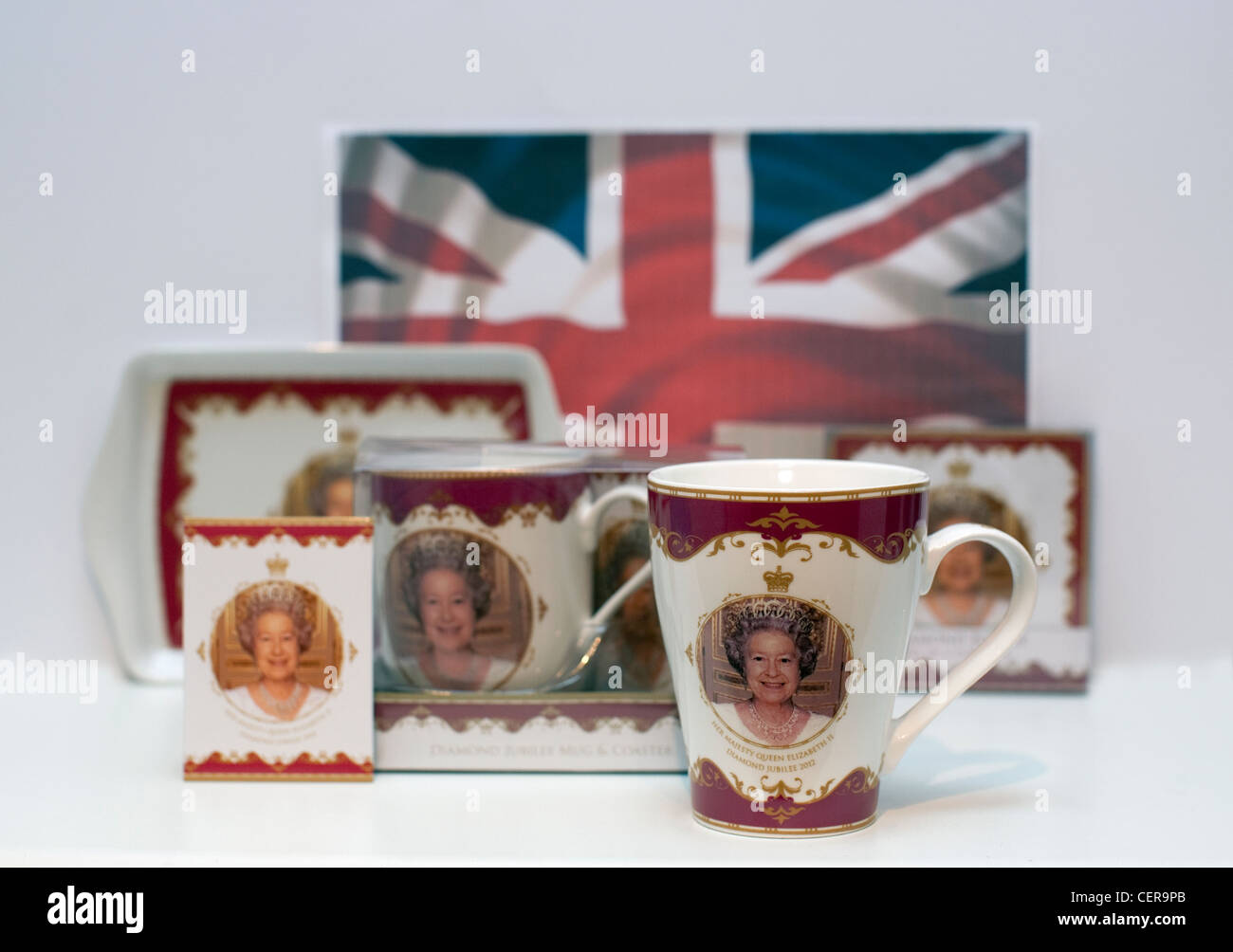 Queen Sie Elizabeth II Diamond Jubilee Souvenirs, London 2012 Stockfoto