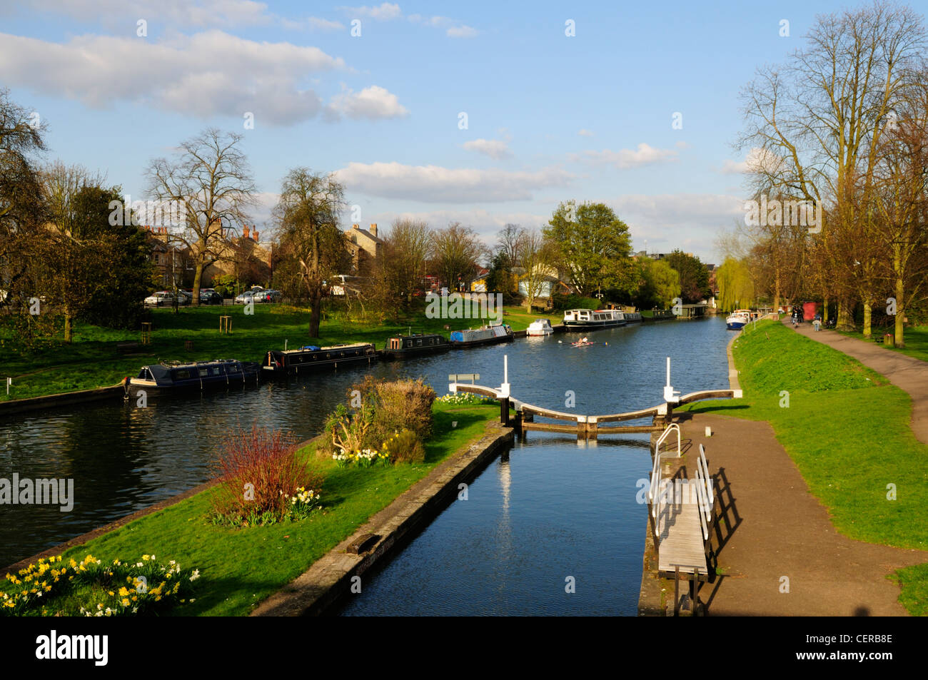 Jesus Lock auf dem Fluss Cam, das einzige Schloss am Fluss in Cambridge. Stockfoto