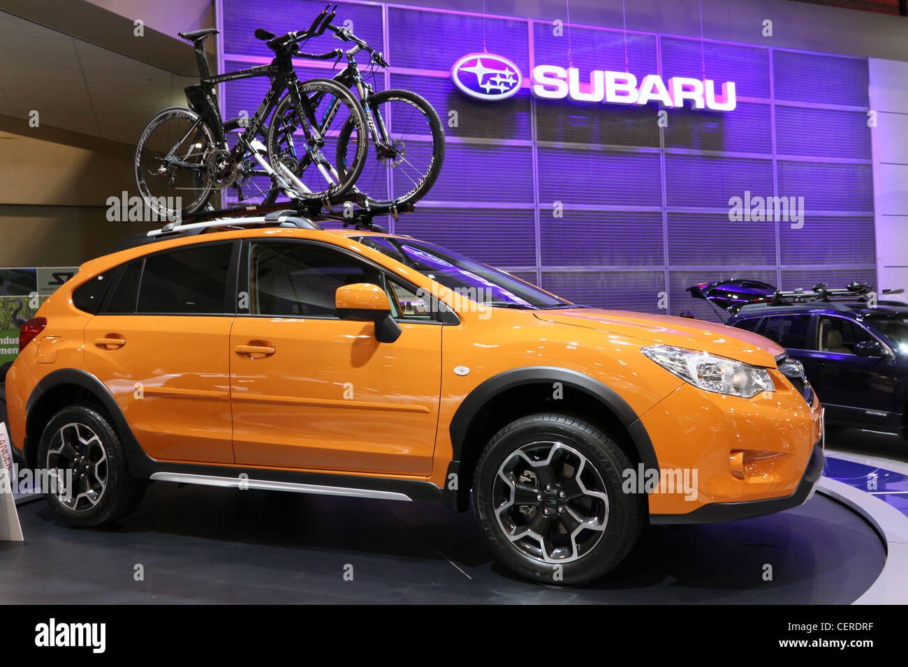 Bike Rack Auto Dach Subaru suv Stockfoto