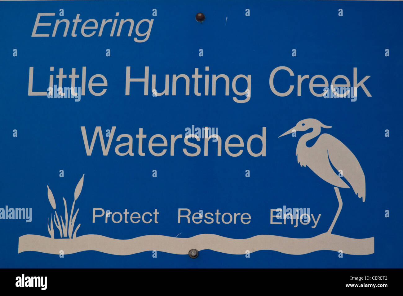 Fairfax County Virginia "Little Hunting Creek Watershed" Stream Tal Zeichen Stockfoto