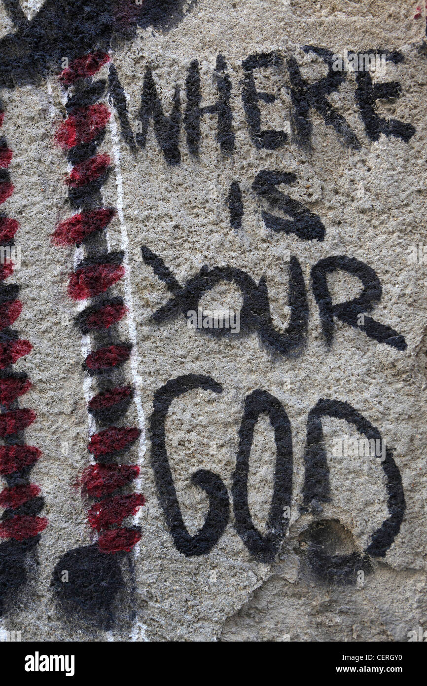 "wo ist dein Gott", Graffiti, zentral-Lissabon, Portugal Stockfoto