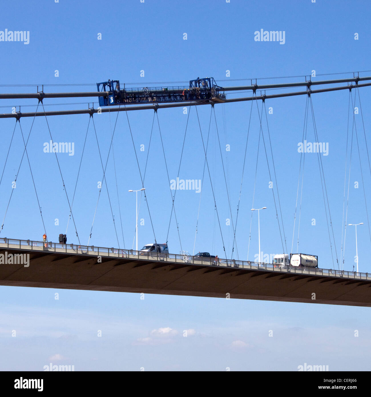 Inspektion-Wiege Humber Hängebrücke UK Stockfoto