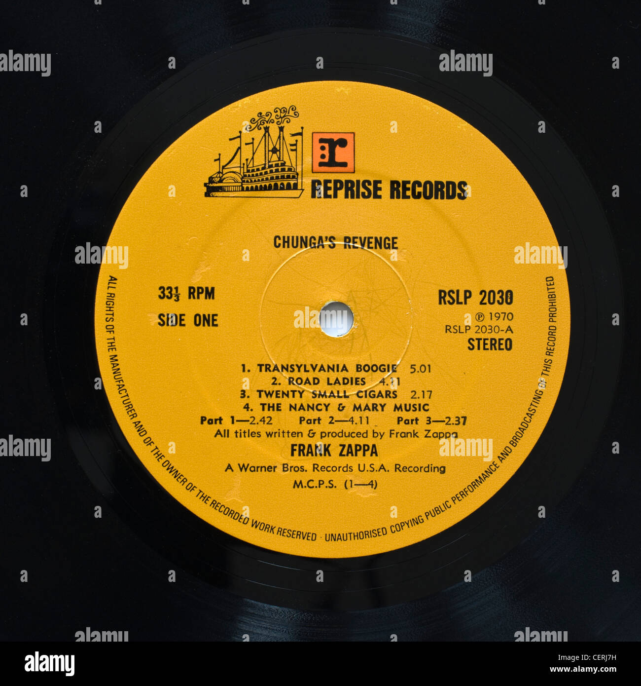 Bezeichnung der ursprünglichen Vinyl Schallplatte Chunga Rache von Frank Zappa veröffentlicht 1970 auf Reprise Records Stockfoto