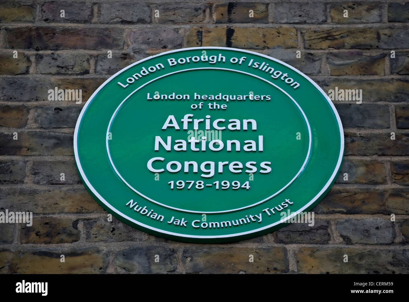 Nubische Jak und Londoner Stadtteil Islington Gedenktafel anlässlich der Londoner Zentrale des african national Congress, england Stockfoto