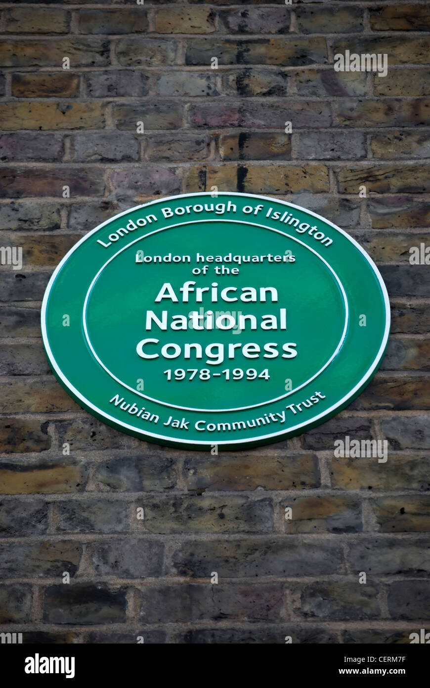 Nubische Jak und Londoner Stadtteil Islington Gedenktafel anlässlich der Londoner Zentrale des african national Congress, england Stockfoto