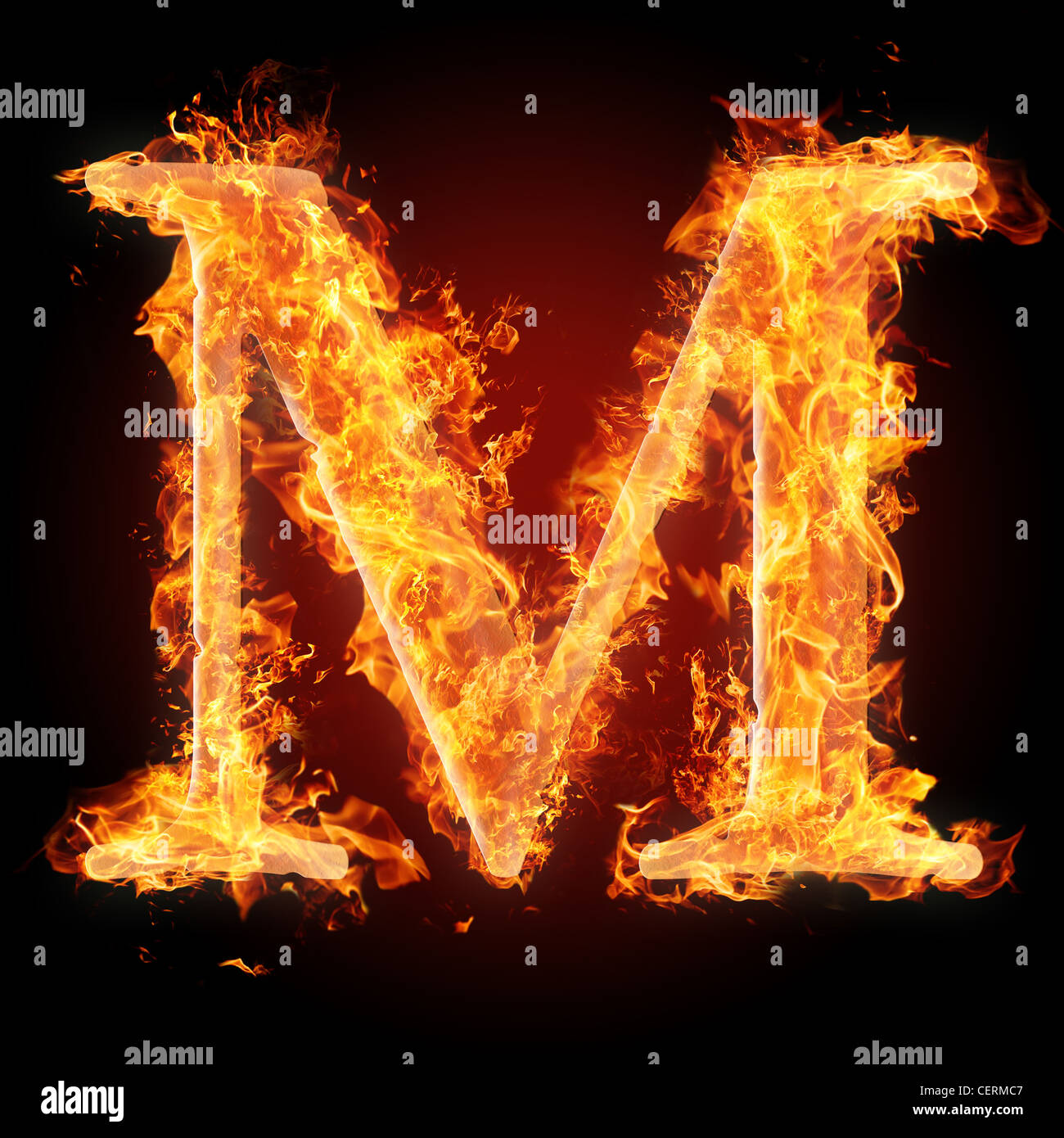 Buchstabe M in Brand. Mehr Worte, Schriften und Symbole finden Sie in meinem Portfolio. Stockfoto