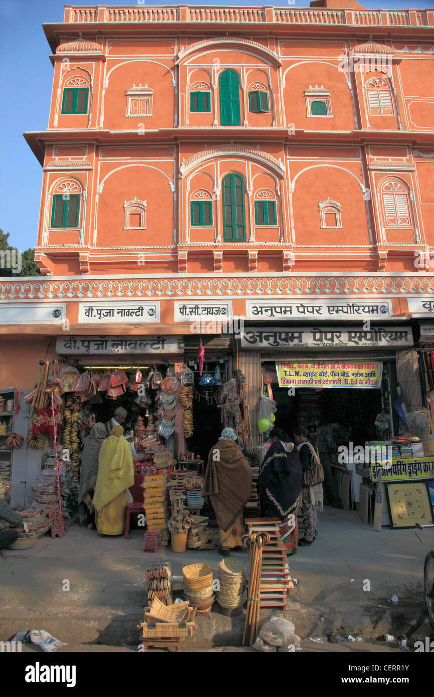 Indien, Rajasthan, Jaipur, Altstadt, Shop, Menschen, Architektur, Stockfoto