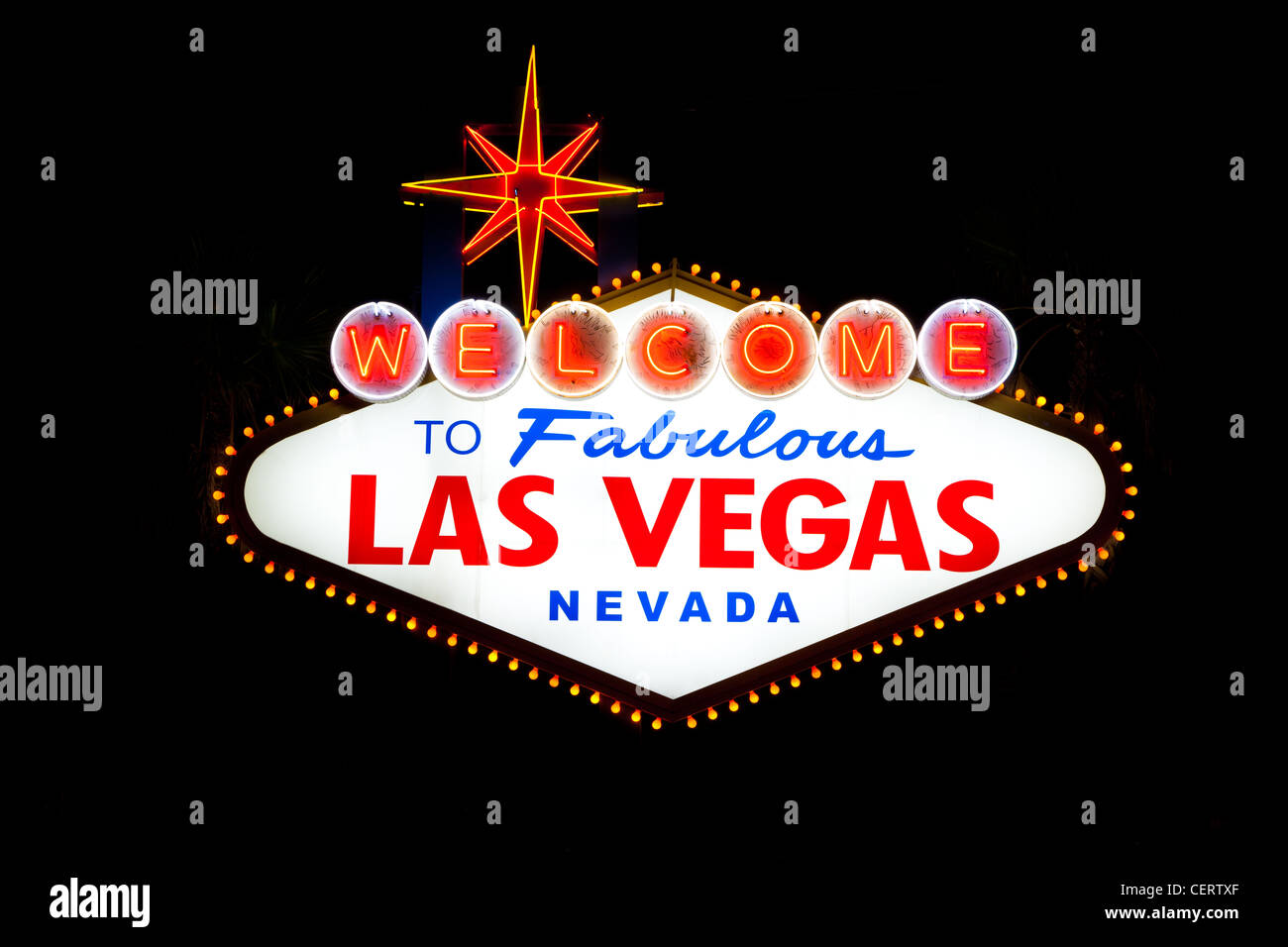 Herzlich Willkommen Sie in Las Vegas Nevada Zeichen in der Nacht Stockfoto